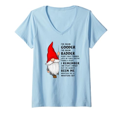 Damen Ich war Besser, ich war um EIN Vielfaches böser, dünner Gnom T-Shirt mit V-Ausschnitt Damen Ich war Besser, ich war um EIN Vielfaches böser, dünner Gnom T-Shirt mit V-Ausschnitt von I've been gooder I've been badder Tee