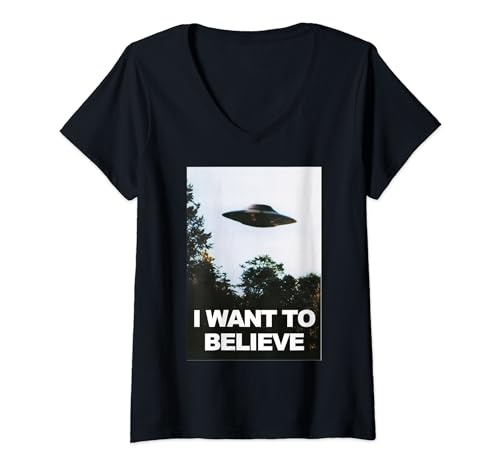 Damen Alien UFO Hunter T-Shirt mit Aufschrift „I Want To Believe“ T-Shirt mit V-Ausschnitt von I want To believe Tee