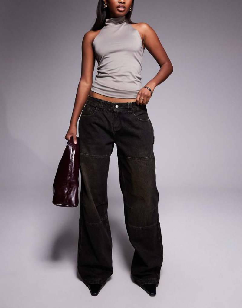 I. AM. GIA - Misty - Weite Cargo-Jeans in verwaschenem Schwarz mit Sandwaschung und niedrigem Bund von I.AM.GIA