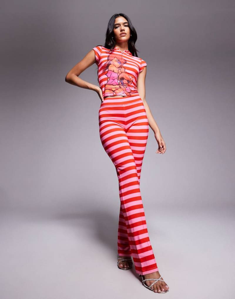 I. AM. GIA x Fafi Blare - Fafinettes - Ausgestellte Trainingshose mit Streifenmuster in Rosa und Rot und Strasslogo, Kombiteil von I.AM.GIA