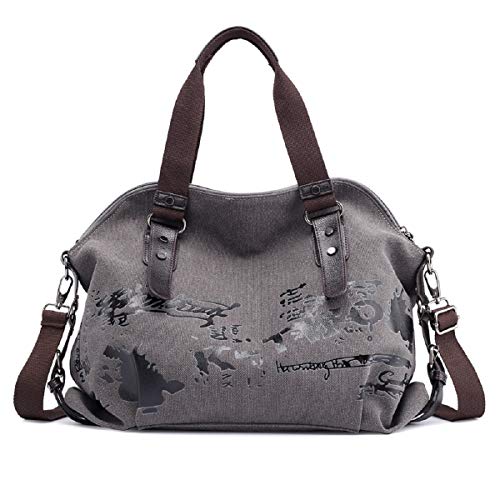 Joytea Vintage Canvas Handtasche Damen Umhängentasche Einkauftasche Mädchen Hobo Bag Tote Bag Shopping Bag Grau von I.C.ELAINE