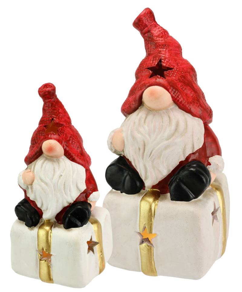 I.GE.A. Dekofigur "Wichtel auf Geschenk", Mit LED 2er Set Weihnachtsdeko Kunstfigur Deko Statue Skulptur von I.Ge.A.