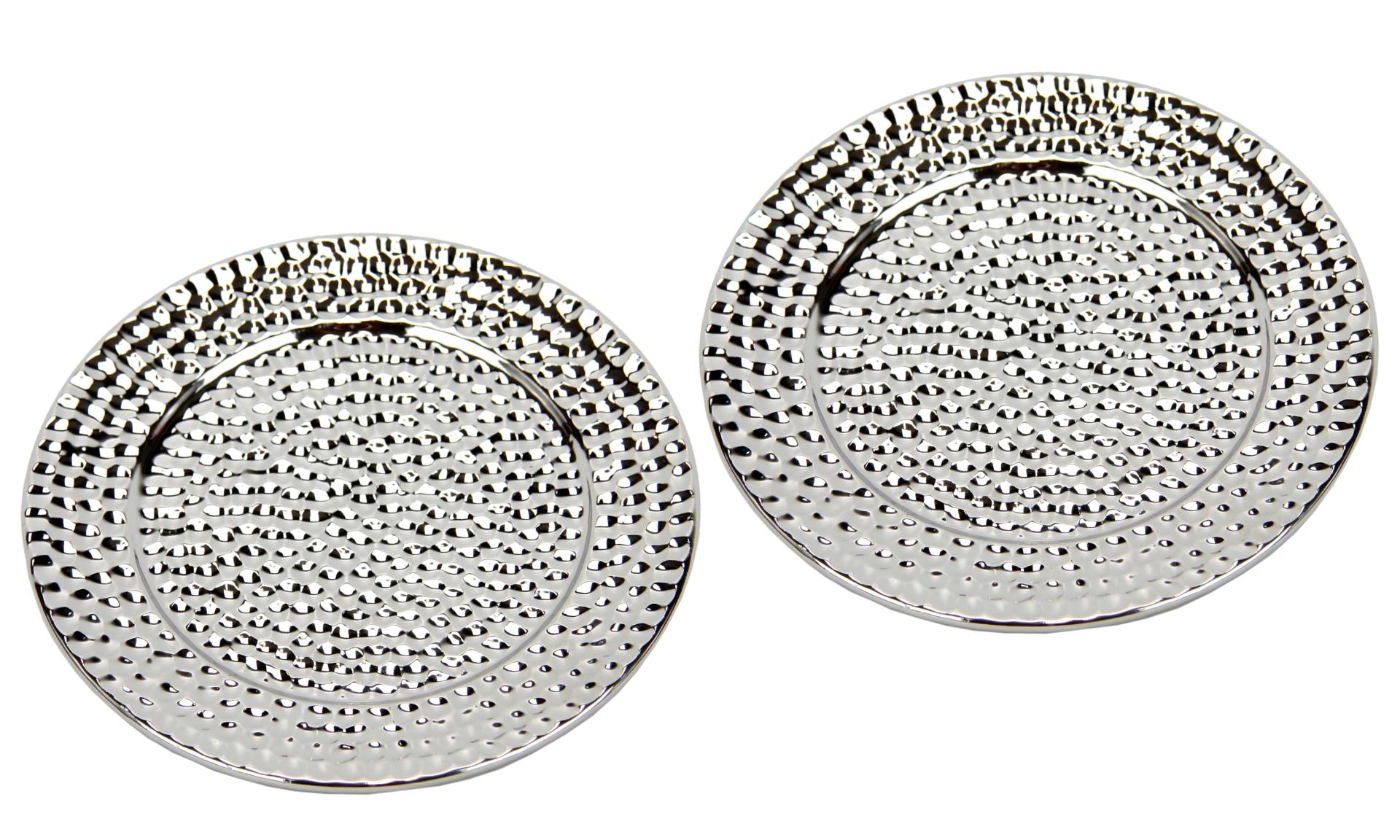 I.GE.A. Dekotablett "Keramik-Schale rund", (2 St.), 2er Set Dekoschale silber Tablett Weihnachtsdeko Deko Advents-Tablett von I.Ge.A.