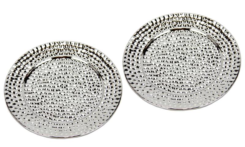I.GE.A. Dekotablett "Keramik-Schale rund", (2 St.), 2er Set Dekoschale silber Tablett Weihnachtsdeko Deko Advents-Tablett von I.Ge.A.
