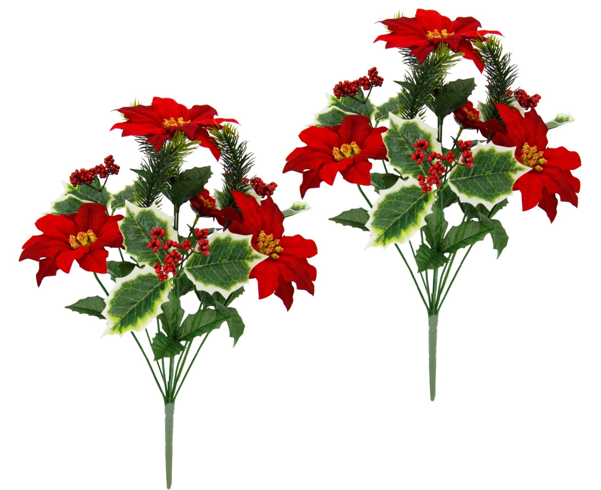 I.GE.A. Kunstblume "Poinsettiastrauß" 2er Set Bouquet aus Weihnachtsstern Ilex Beeren Tanne Weihnachtsdeko von I.Ge.A.