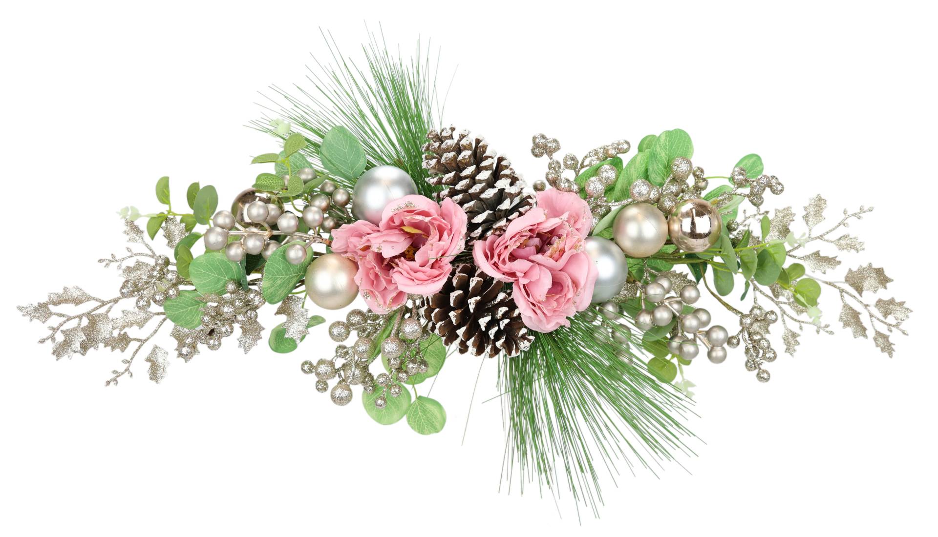 I.GE.A. Kunstblume "Tischgesteck Päonie" Aufleger Eukalyptus, Zapfen, Tischdeko Weihnachtsdeko Weihnachtsblumen von I.Ge.A.