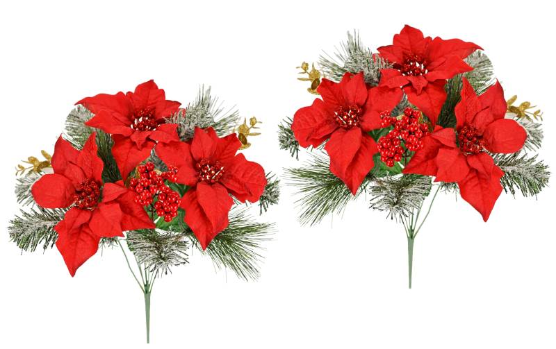 I.GE.A. Kunstblumenstrauß "Bouquet Poinsettia/Beeren/Tannenzweige", 2er Set Weihnachtsblumen Weihnachtsdeko Adventsdeko Christstern Deko von I.Ge.A.