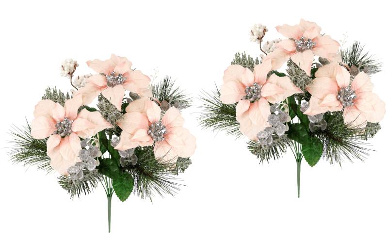 I.GE.A. Kunstblumenstrauß "Bouquet Poinsettia mit Tannenzweigen", 2er Set Eukalyptus Baumwolle Adventsdeko Weihnachtsdeko Christstern von I.Ge.A.