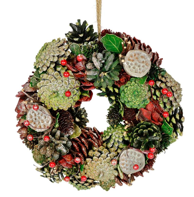 I.GE.A. Kunstkranz "Natur-Kranz mit echten Zapfen Lotus Perlen Beeren", Türkranz Tischkranz Adventsdeko Adventskranz Weihnachtsdeko von I.Ge.A.
