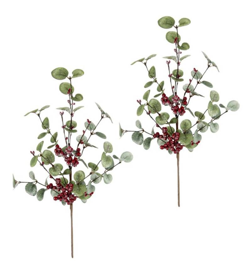 I.GE.A. Kunstzweig "Eukalyptuszweig" mit Beeren 2er Set Dekozweig Kunstblumen Weihnachtsdeko von I.Ge.A.