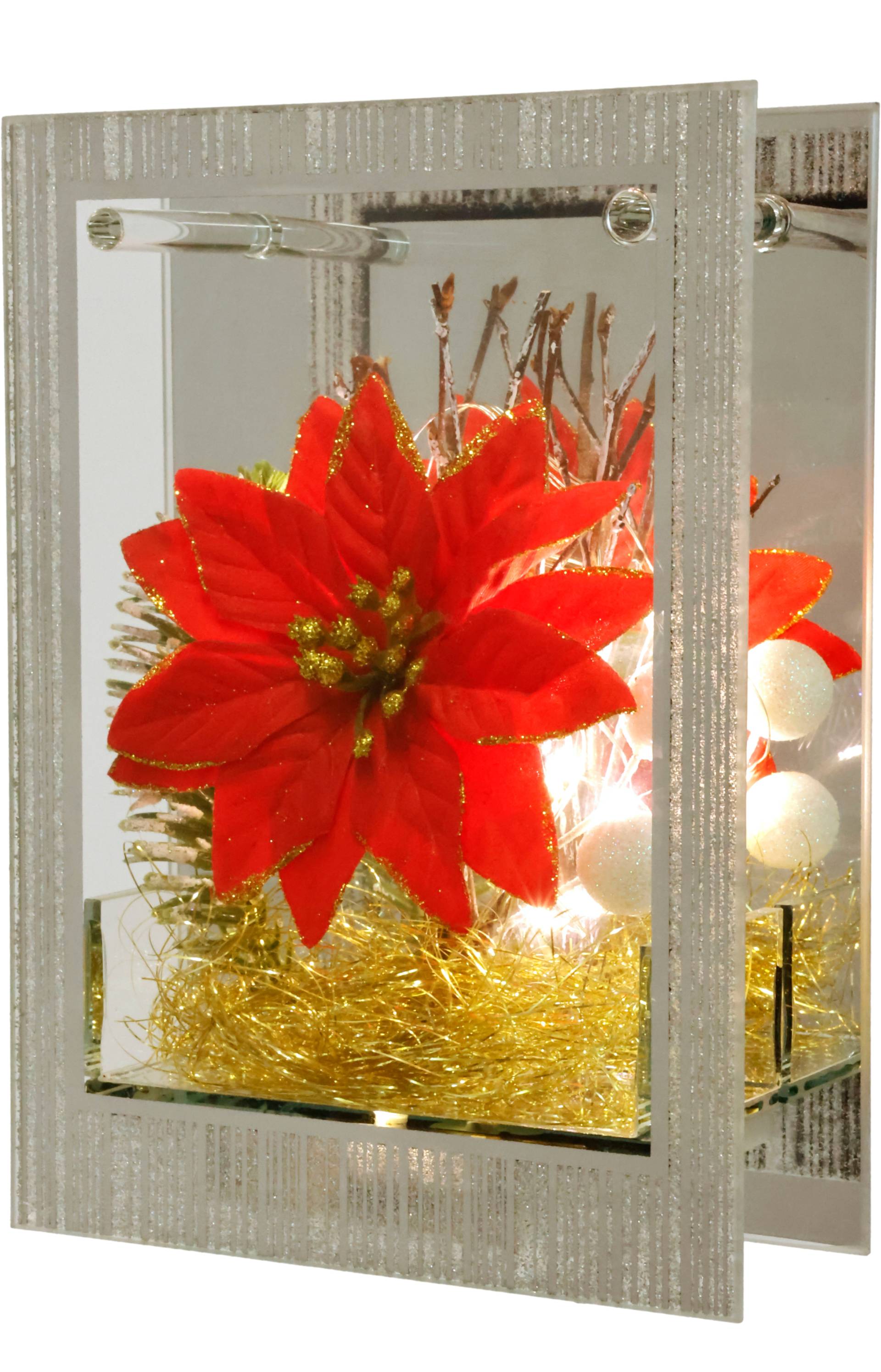 I.GE.A. LED-Dekofigur "Dekoobjekt aus Glas mit LED Licht" Mit Weihnachtsstern Engelshaar Tannengrün Weihnachtsdeko Deko Geschenk von I.Ge.A.