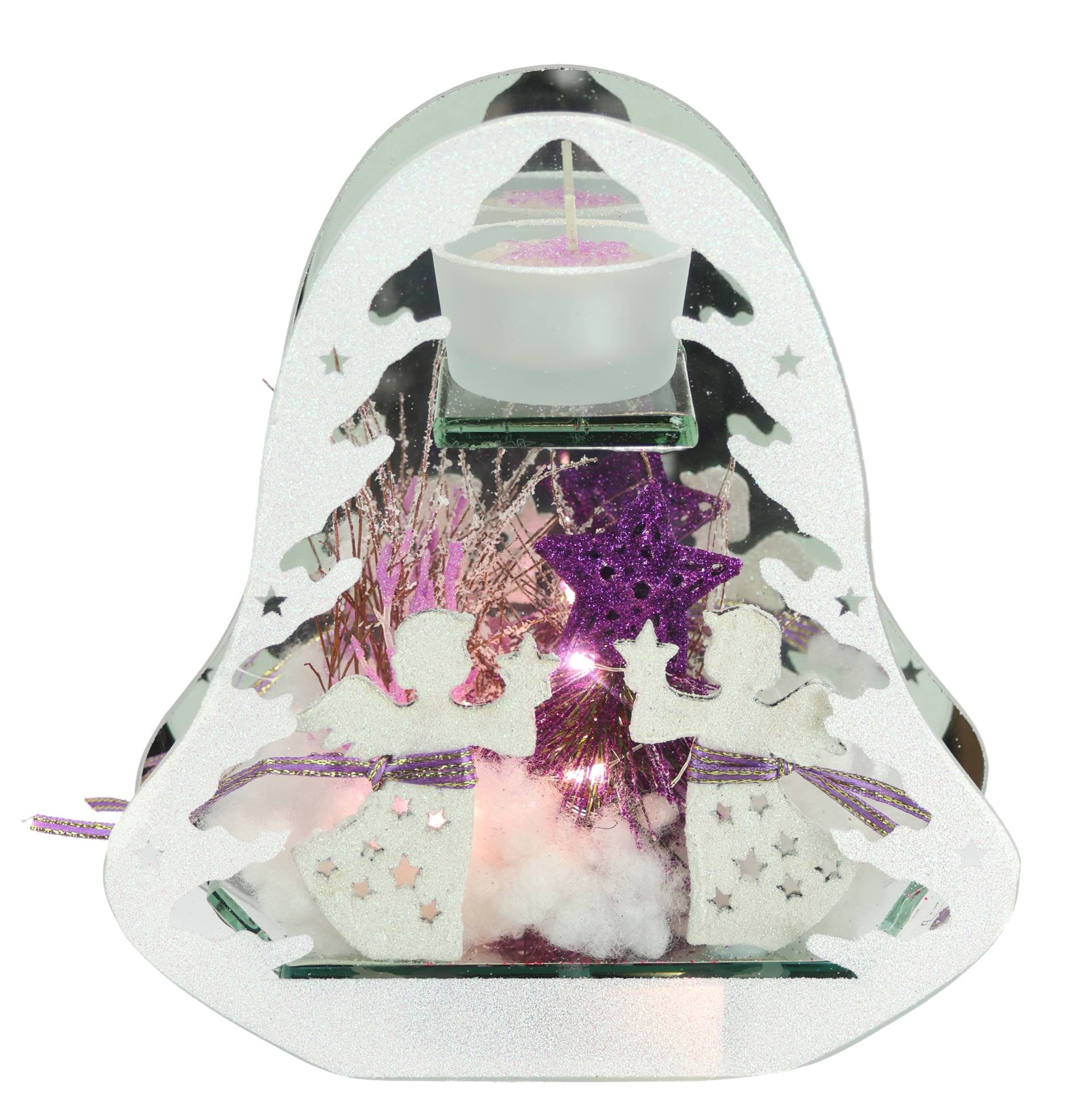 I.GE.A. Teelichthalter "Deko-Objekt mit LED Licht und Teelichtkerze", (1 St.), Mit Tanne Engel Stern Kunstschnee Weihnachtsdeko Geschenk von I.Ge.A.
