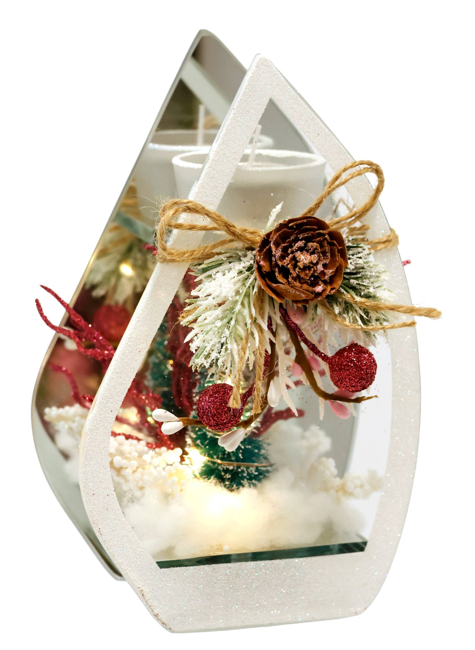 I.GE.A. Teelichthalter "Deko-Objekt mit LED Licht und Teelichtkerze", (1 St.), Tanne Zapfen Beeren Kerzenhalter Weihnachtsdeko Dekoobjekt von I.Ge.A.