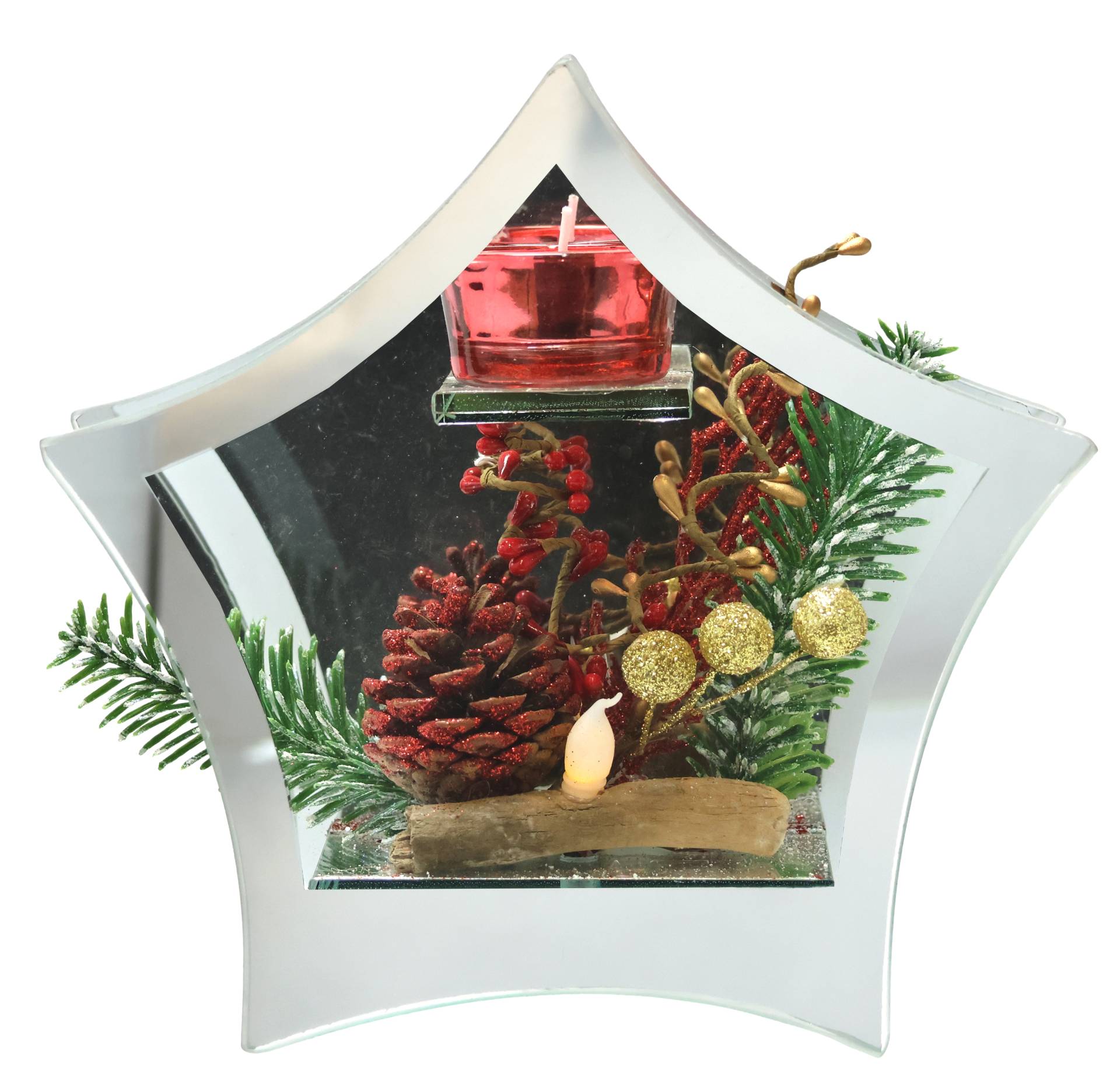 I.GE.A. Teelichthalter "Deko-Objekt mit LED Licht und Teelichtkerze" Tanne Zapfen Beeren LED-Kerze Kerzenhalter Weihnachtsdeko Dekoobjekt von I.Ge.A.