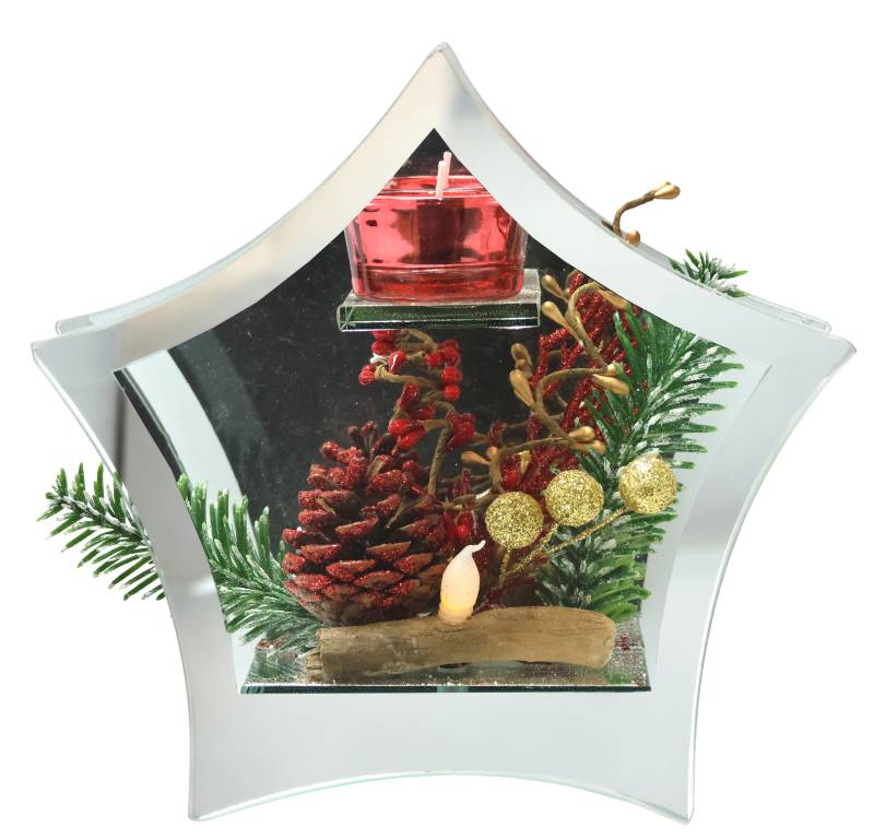 I.GE.A. Teelichthalter "Deko-Objekt mit LED Licht und Teelichtkerze" Tanne Zapfen Beeren LED-Kerze Kerzenhalter Weihnachtsdeko Dekoobjekt von I.Ge.A.