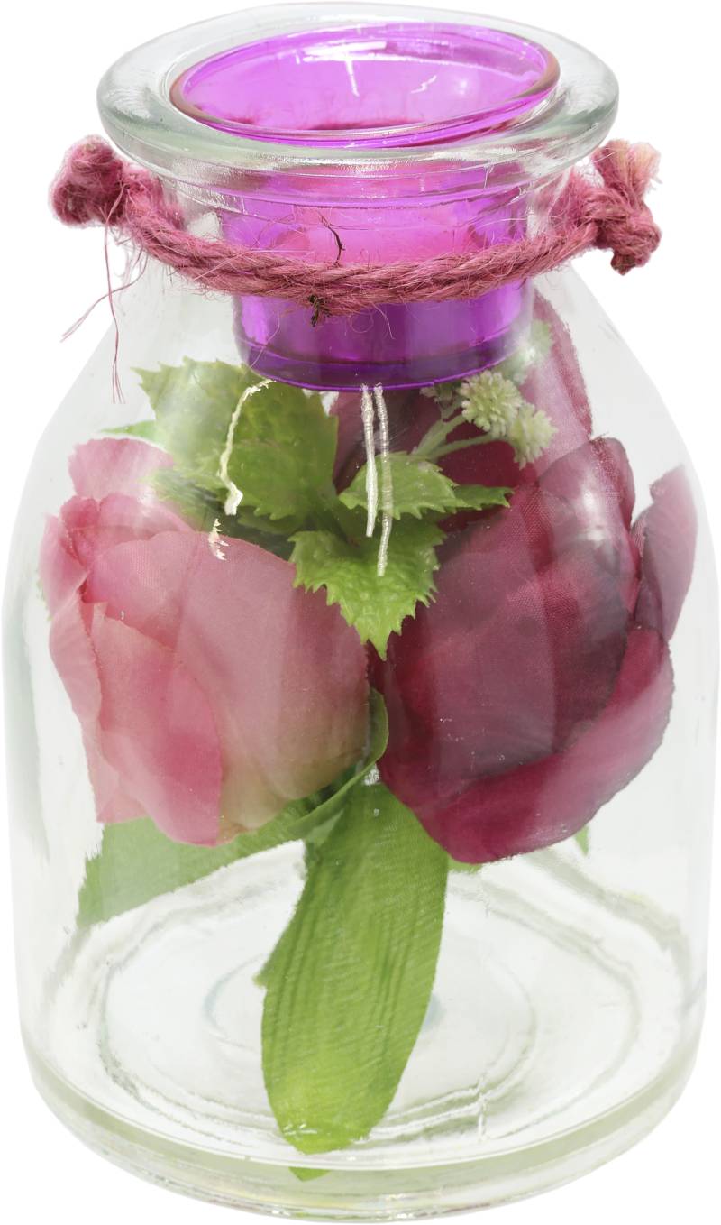 I.GE.A. Teelichthalter "Glasgefäß mit Teelichthalter und Tulpen", (1 St.), Dekoriert mit Kunstblumen Kerzenhalter Wohnaccessoire Deko Dekoobjekt von I.Ge.A.