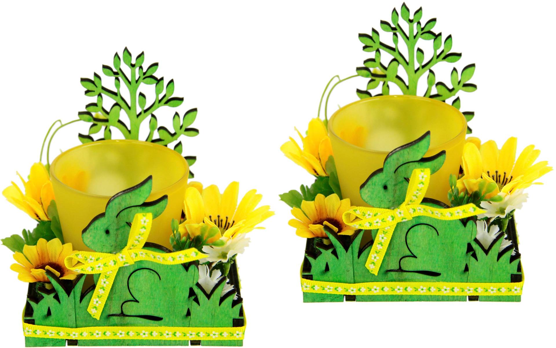 I.GE.A. Teelichthalter "Hase", 2er Set Windlicht Osterhase Glas Holz Kerzenleuchter Frühlingskranz 3D I.GE.A. Teelichthalter "Hase", 2er Set Windlicht Osterhase Glas Holz Kerzenleuchter Frühlingskranz 3D von I.Ge.A.