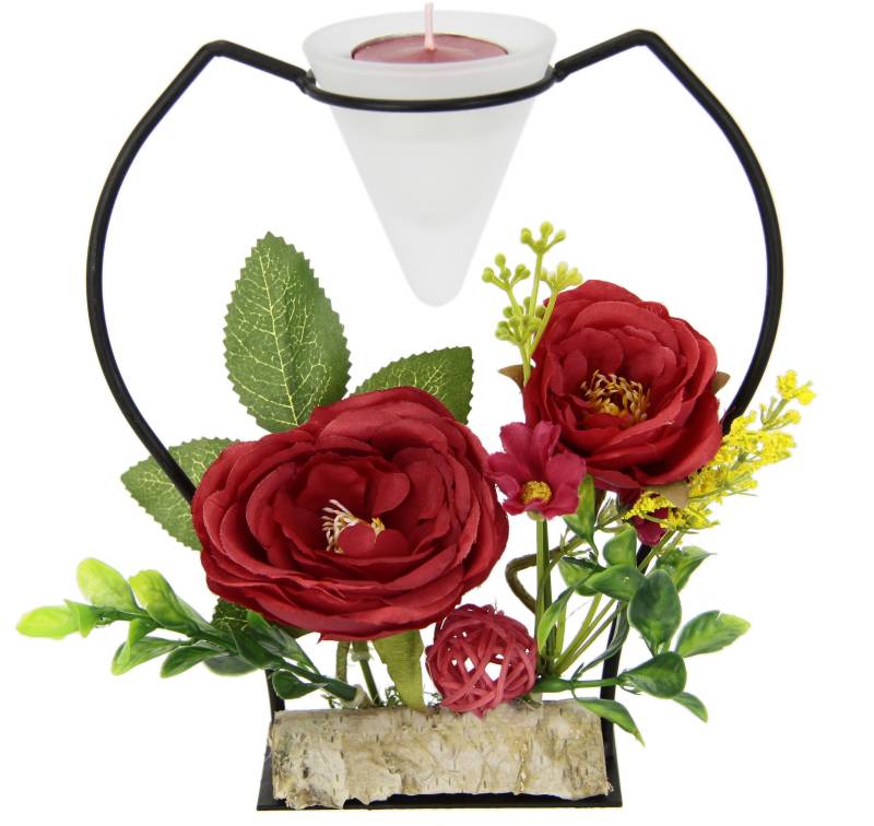 I.GE.A. Teelichthalter "Rose", Metall Glaseinsatz Teelichtkerze Kunstblumen Kerzenständer Advent 3D von I.Ge.A.