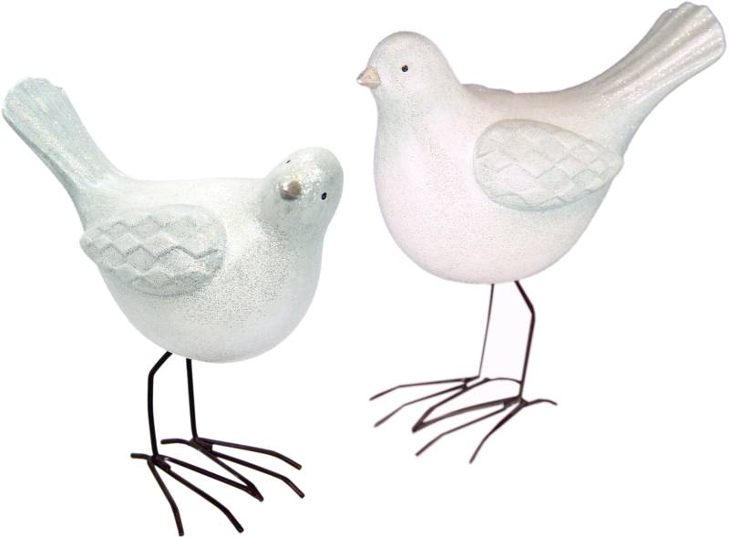 I.GE.A. Weihnachtsfigur "Vogel aus Terrakotta mit Glitzer, 2er Set, weiß, Höhe ca. 18 cm", Weihnachtsdeko, Tierfigur von I.Ge.A.