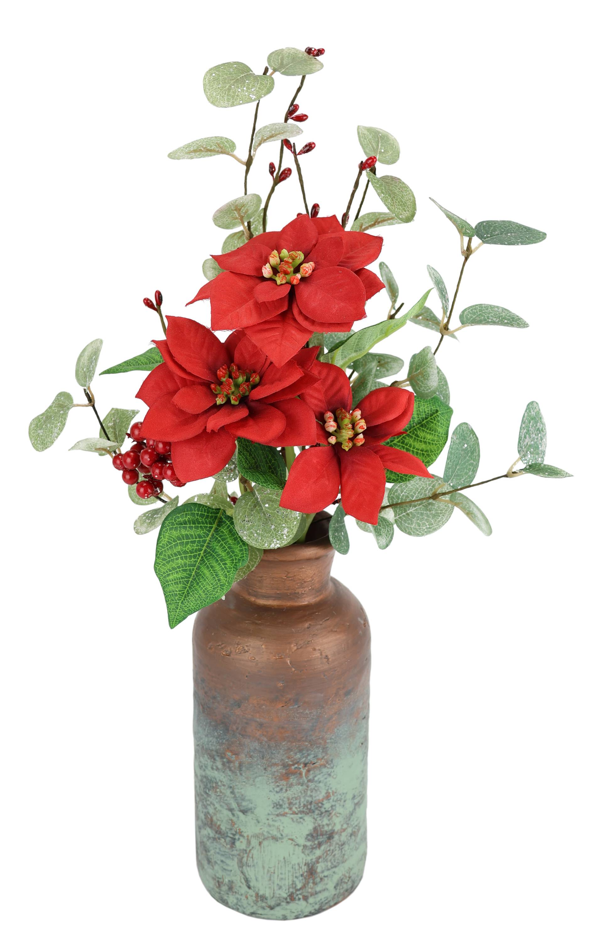 I.GE.A. Winterliche Kunstpflanze "Gesteck mit Poinsettia in Keramikvase, mit Eukalyptuszweigen", Kunstblumen Arrangement, Weihnachtsdeko von I.Ge.A.
