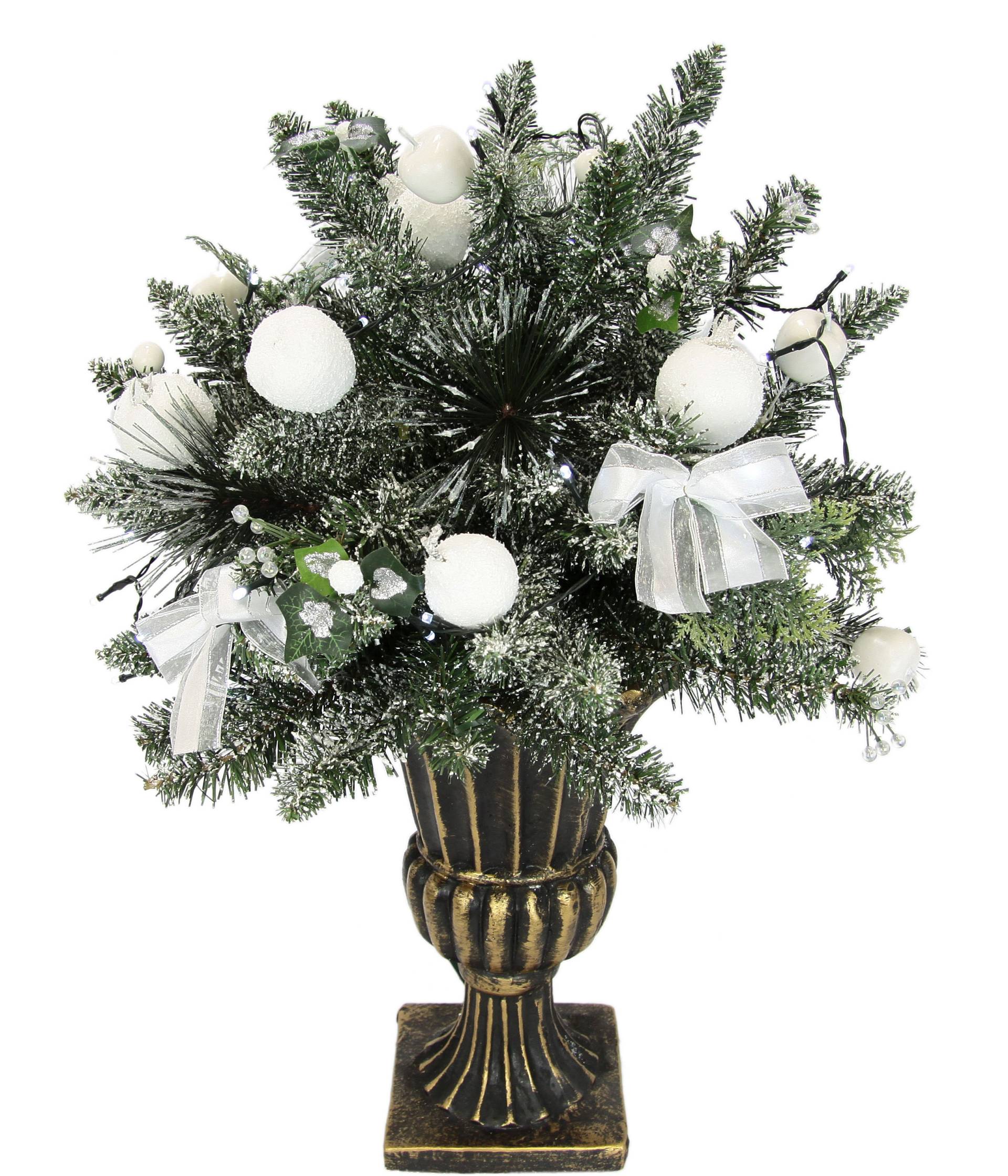 I.GE.A. Winterliche Kunstpflanze "Künstlicher Weihnachtsbaum, Weihnachtsdeko, Kunstbaum" beschneit, mit Äpfeln, Beeren u. Schleifen, Pokal aus Polyresin, 74 cm von I.Ge.A.