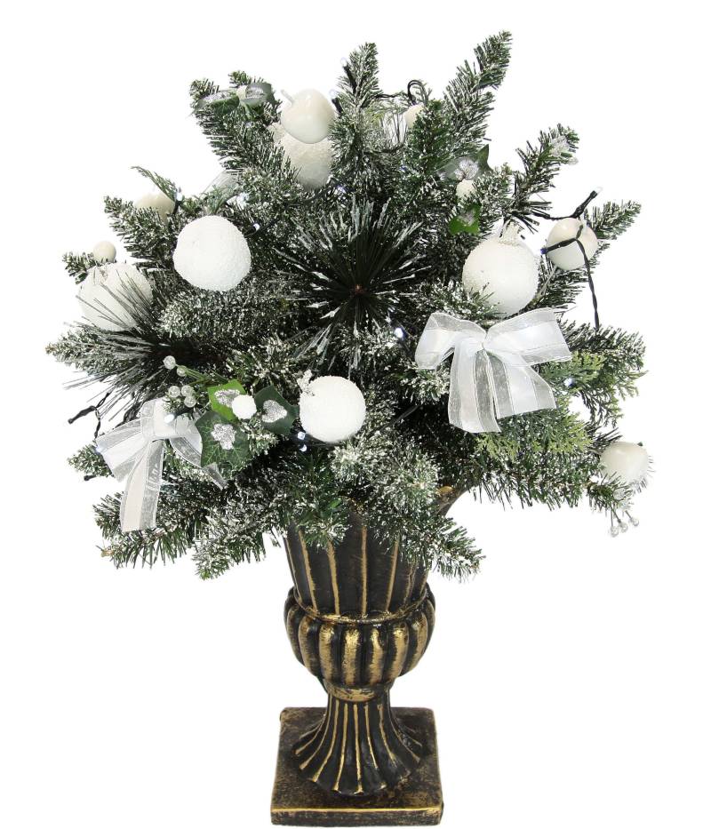I.GE.A. Winterliche Kunstpflanze "Künstlicher Weihnachtsbaum, Weihnachtsdeko, Kunstbaum" beschneit, mit Äpfeln, Beeren u. Schleifen, Pokal aus Polyresin, 74 cm von I.Ge.A.