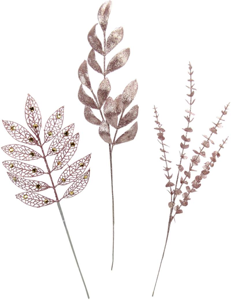 I.GE.A. Winterliche Kunstpflanze "Kunstzweig, Dekozweig aus Kunststoff" mit Glitzer und Dekosteinen 3er Set, Weihnachtsdeko von I.Ge.A.