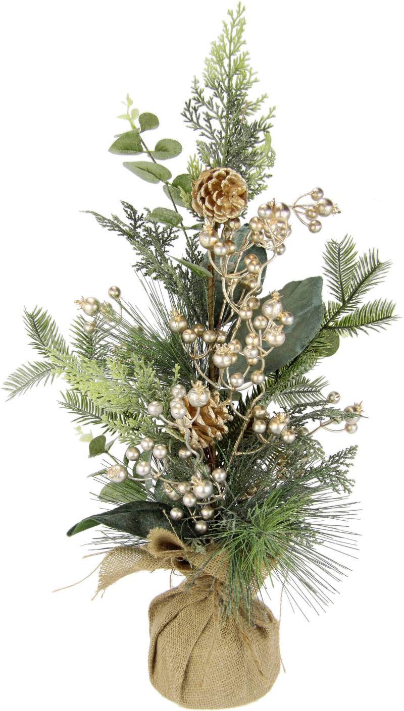 I.GE.A. Winterliche Kunstpflanze "Weihnachtsgesteck im Topf aus Jute, Weihnachtsdeko" mit Beeren, Eukalyptuszweigen, Koniferen und Zapfen von I.Ge.A.