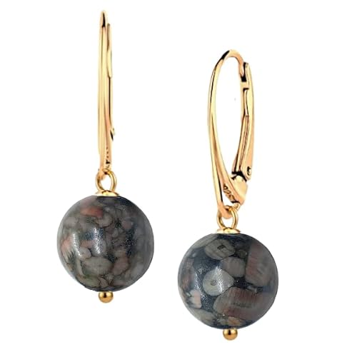 I.L.U.S Damen Leoparden Schwarz Edelstein Ohrringe Silber Schmuck mit echt Steinen Vergoldete Silber Ohrhänger Hängend Stein Kugel Kristall Ohrschmuck Leoparden Jaspis Ohrringe Gold von I.L.U.S