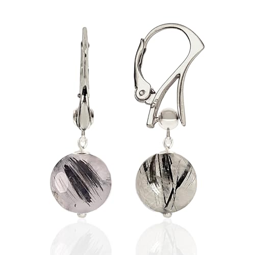 Damen Ohrringe 925 Sterling Silber mit Steine Rutilquarz, Tropfen Ohrringe, Hängend Edelstein Schmuck für Frauen, Kugel Ohrringe Hängend von I.L.U.S