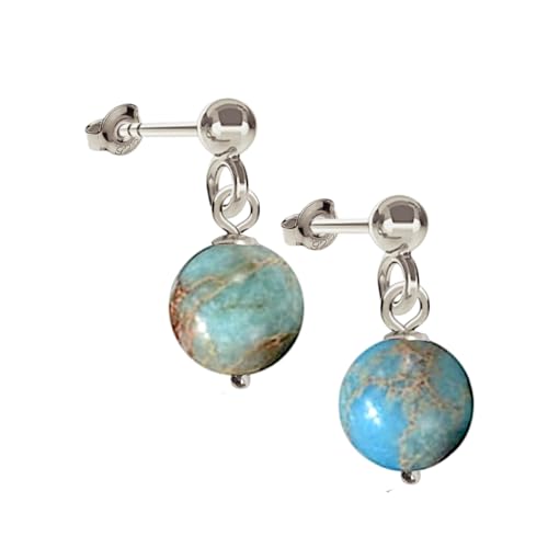 I.L.U.S Blauer Imperial Jaspis Ohrhänger Platin Silber Kugel Ohrringe - Blaue Stein-Ohrstecker aus Silber – Edler Schmuck für Damen & Teenager von I.L.U.S