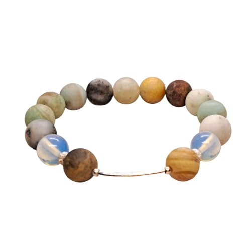 I.L.U.S Natural Edelstein Armband mit 925 Sterling Silberperlen und Tube, 10 mm Stein (Amazonit und Opal) von I.L.U.S