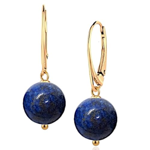 I.L.U.S Silber Ohrringe Damen 925-Vergoldete Ohrringe Damen- Lapislazuli Ohrringe-Kugel Ohrringe Damen-Ohrringe mit Blauem Steinen Gold 18K von I.L.U.S