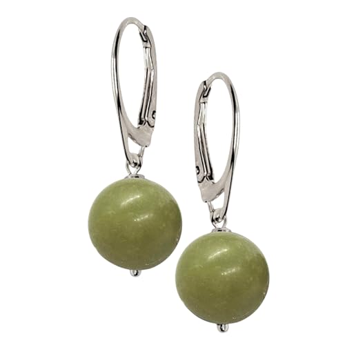 I.L.U.S Oliv Grüne Ohrringe Jade Edelstein mit 925 Sterling Silber-Olive Ohrring Grüner Stein Hängend-Natur Kristall Ohrschmuck Jadeit Geschenke für Frauen Hängeorringe mit Anhänger Kugel von I.L.U.S