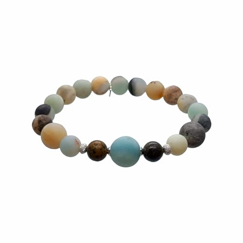 I.L.U.S Damen Natur Amazonit Perlen Armband mit 925 Sterling Silber Echtes Naturstein Armband Amazonit Kristall Schmuck Damen Teenagers Armbänder mit Edelstein Amazonit Matt von I.L.U.S