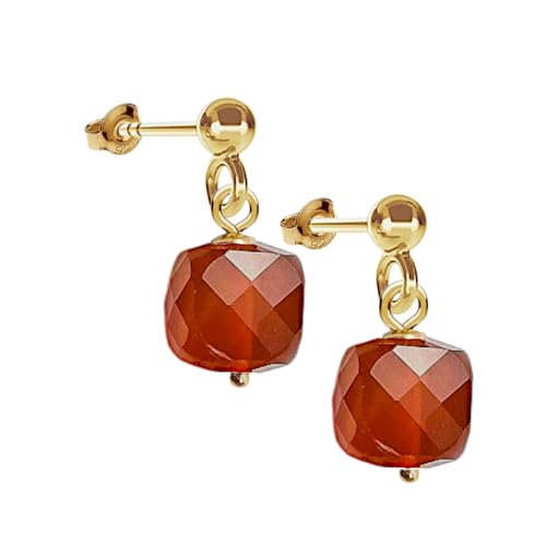 I.L.U.S I.L.U.S Karneol Edelstein Ohrringe Orangerot– 18K Vergoldete Rote Kristall Ohrhänger – Roter Edelstein Schmuck für Frauen Geschenk – Vergoldeter Ohrschmuck mit Anhänger Naturstein Kugel von I.L.U.S