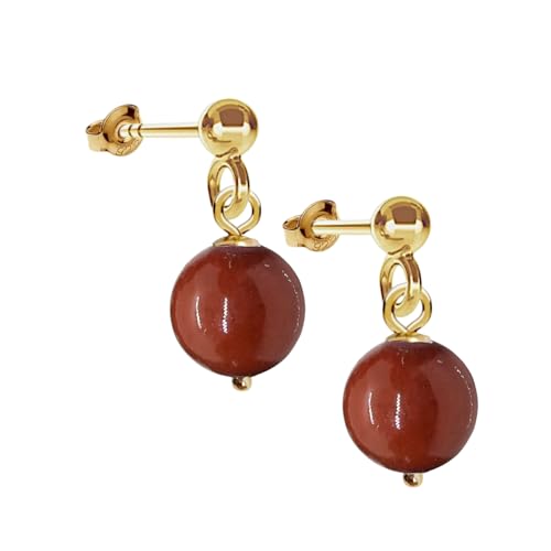 I.L.U.S Roter Stein Ohrstecker Vergoldet Natur Ohrringe mit Anhänger Ohrschmuck Edelstein Ohrhänger Roter Naturstein Ohrringe Stecker Geschenke Teenager Damen von I.L.U.S