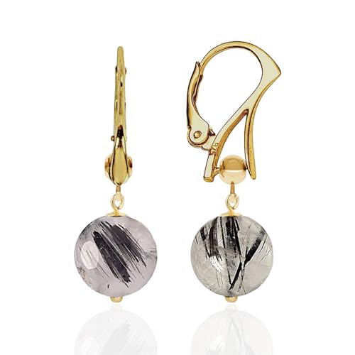 Vergoldete Silber Ohrringe Damen-Edelstein Ohrringe Damen-Ohrringe Silber mit Steinen -18K Vergoldet-Gelbgold-Geschenke für Frauen (Rutilquartz) von I.L.U.S