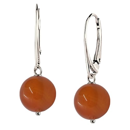 I.L.U.S Ohrringe Silber 925 Hängend mit Stein Orange-Rund 12mm-Edelstein Ohrschmuck Sterling Silber-Ohrhänger mit Naturstein Kugel-Damenschmuck Silber- Hypoallergene-Geschenke für Frauen von I.L.U.S