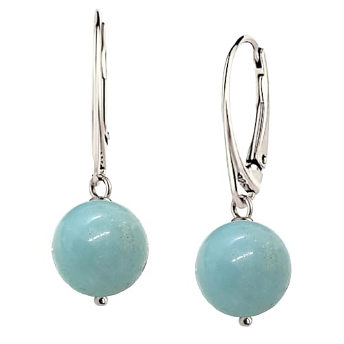 I.L.U.S Amazonit Ohrhänger Silber Handgemachte Damen Ohrringe 925 Sterling Silber mit blauen Edelstein Amazonit-Kugeln–Hängend Blaue Edelsteinschmuck mit Natursteinen Geschenkidee von I.L.U.S