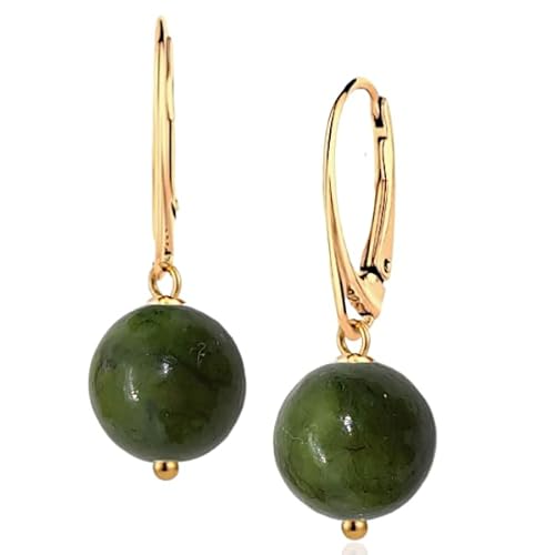 Silber Ohrringe-Edelstein Ohrringe Damen-Ohrringe Silber mit Steinen -18K Vergoldet-Gelbgold-Geschenke für Frauen - Goldene Ohrringe Jade Grün von I.L.U.S