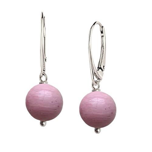 I.L.U.S Rhodonit Rosa Edelstein Ohrringe Silber 925 Hängend Stein Anhänger Ohrring Grosse Steine Kugel Rosa Hängeohrringe Edelstein Ohrschmuck Steinperlen Ohrhänger Naturstein Damen Schmuck Geschenk von I.L.U.S