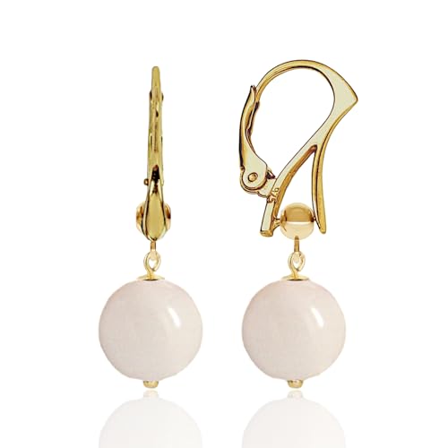 Rosa Aventurin Edelstein Ohrringe Gold 925 Silber Hängend Naturstein Kugelohrringe Gelbvergoldet Ohrringe Natur Kristall Schmuck für Frauen von I.L.U.S