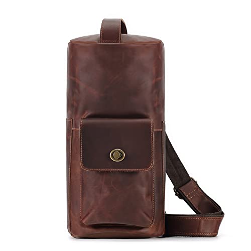 Crazy Horse Leder Retro Crossbody Tasche Nische Mode Trend Zylinder Tasche Leder Cross-Shoulder Bag Brusttasche für Herren, braun, Large von I0I&I0I