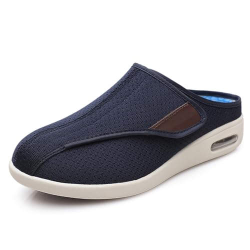 IAKAEUI Diabetiker Hausschuhe Extra Breite Diabetiker Schuhe Arthritis Ödem Geschwollene Füße Schuhe Pantoffeln Verstellbar rutschfeste Herren Diabetiker Hausschuhe (Color : Blu, Size : 47EU) von IAKAEUI