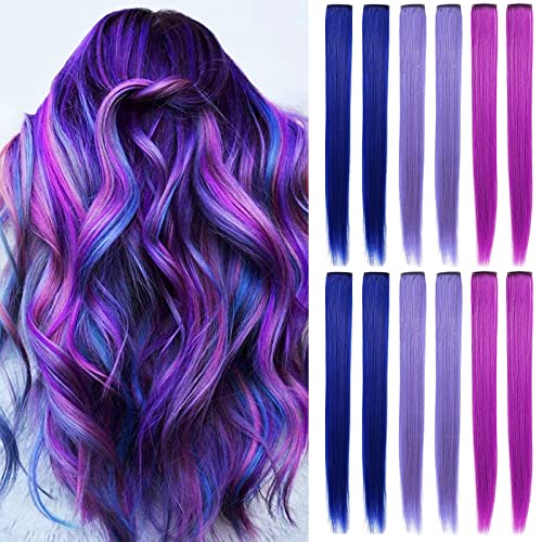 IAMERUI Farbige Haarverlängerungen Bunte Haarverlängerung Party Highlights Multi-Farben Clip in Haar Synthetische Haarteile für Mädchen (Blau Lila Lavendel) von IAMERUI