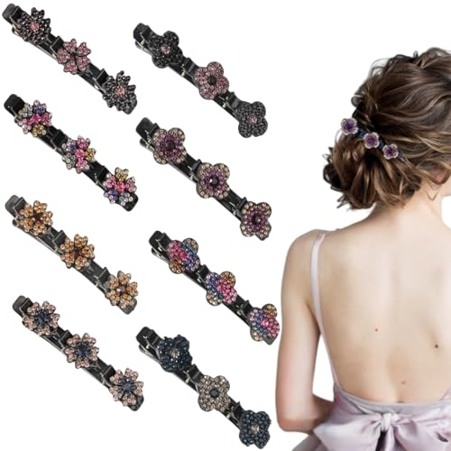 Haarspangen Kristallsteinen,8pcs Geflochtene Strass-Haarspangen,Haarstyling-Clips Strass-Haarspange,Doppelschicht Haarspangen,Funkelnde Haarspange für Frauen Mädchen von IATAHI