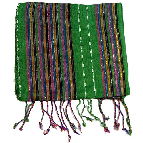 IB Lurex Schal grün bunt gestreift mit Fransen 170x28 cm Viskose Accessoire von IB