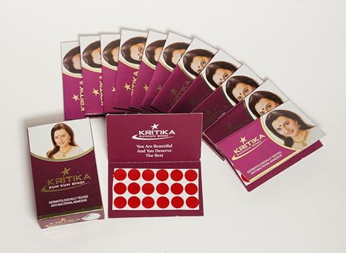 IBA Indianbeautifulart 12Er-Pack (216 Stück) Rote, Runde, Selbstklebende Bindi, Stirnschmuck Für Frauen, Indische Bindiya-Stirn-Tika, Wiederverwendbarer Gesichts-Bindi-Aufkleber von IBA Indianbeautifulart