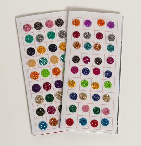 IBA Indianbeautifulart 2Er-Pack (72 Stück), Mehrfarbige Bindis Als Stirnaufkleber, Rundes Selbstklebendes Bindi, Stirnschmuck Für Frauen, Indisches Bindiya-Stirn-Tika von IBA Indianbeautifulart